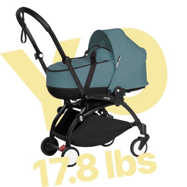 Weight of 17.8 lbs of the YOYO 2 Babyzen stroller with the bassinet