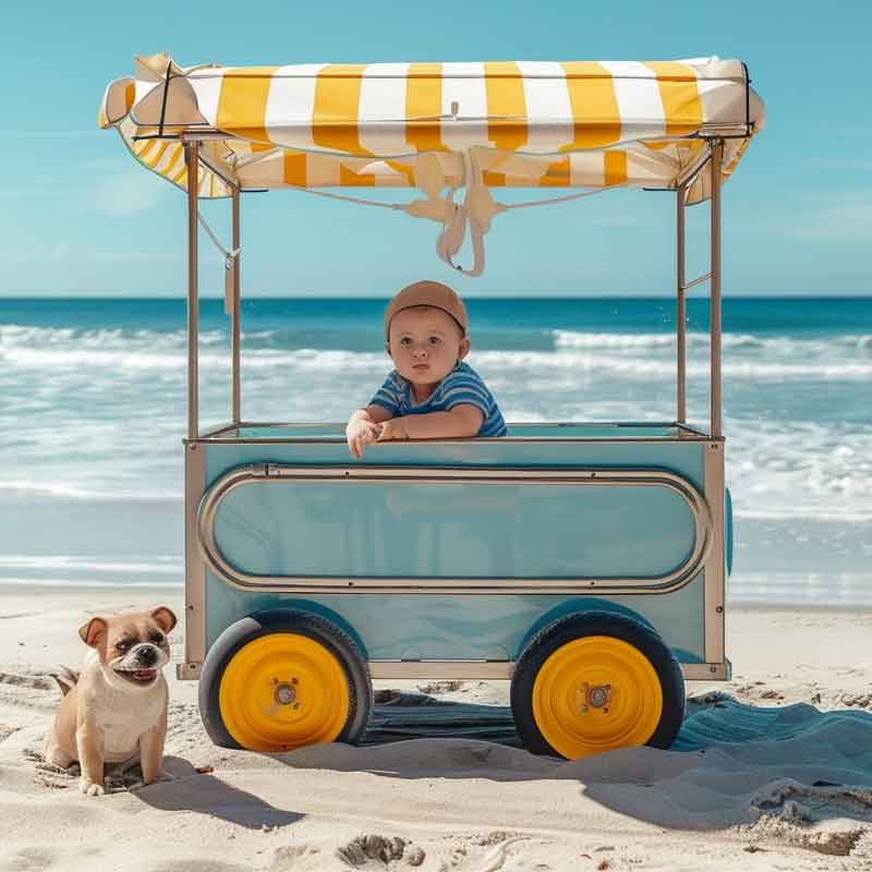 beach wagon with dog