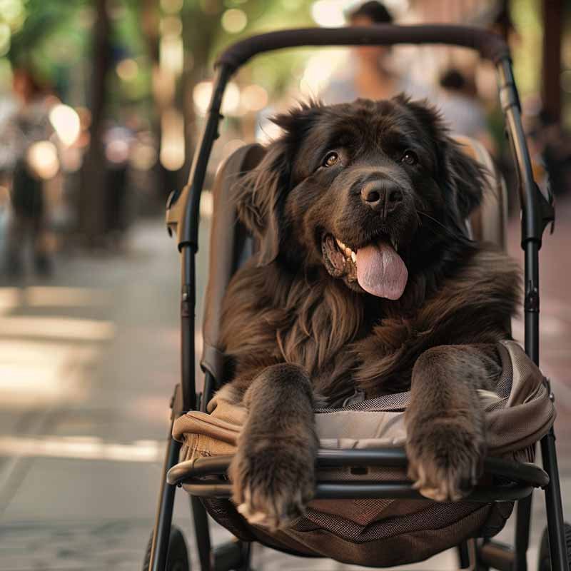 big dog in a small stroller